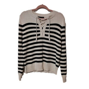 Banana Republic Navy & Cream Pull-on Lace-Up Long Sleeve Front Sailor Sweater S